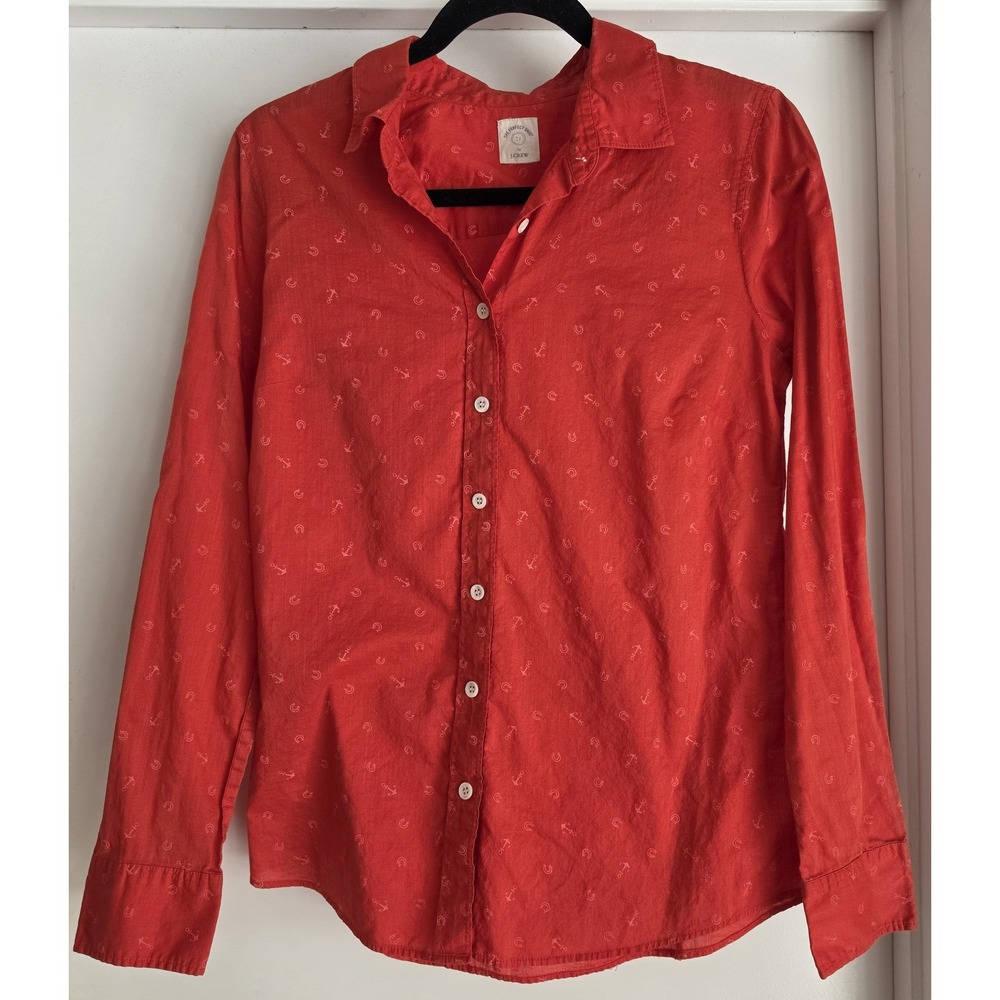 J.Crew Women Button-Up Shirt Red Print Long Sleeve Collared Top Blouse